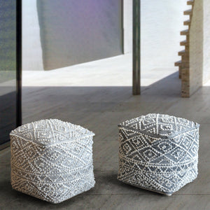 Zivon Pouf, Wool/ Viscose/ Pet, Jaquard Durry, Flat Weave 