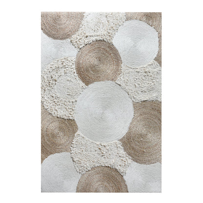 Area Rug, Bedroom Rug, Living Room Rug, Living Area Rug, Indian Rug, Office Carpet, Office Rug, Shop Rug Online, Jute, Wool, Cotton Salvage, Natural, Natural White, Hm Stitching, Flat Weave, circular 