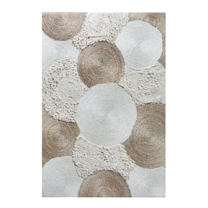 Area Rug, Bedroom Rug, Living Room Rug, Living Area Rug, Indian Rug, Office Carpet, Office Rug, Shop Rug Online, Jute, Wool, Cotton Salvage, Natural, Natural White, Hm Stitching, Flat Weave, circular 