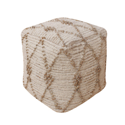 Zalane Pouf, Jute/ Cotton Salvage, Natural/ Natural White, Pitloom, All Loop 