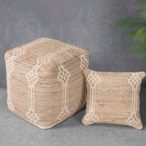 Bosho Pouf, Jute, Cotton, Natural, Natural White, Pitloom, Flat Weave
